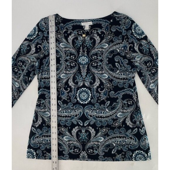 Charter Club Liquid Knit Paisley Keyhole Hardware‎ Blouse Size Medium Career - Picture 7 of 8
